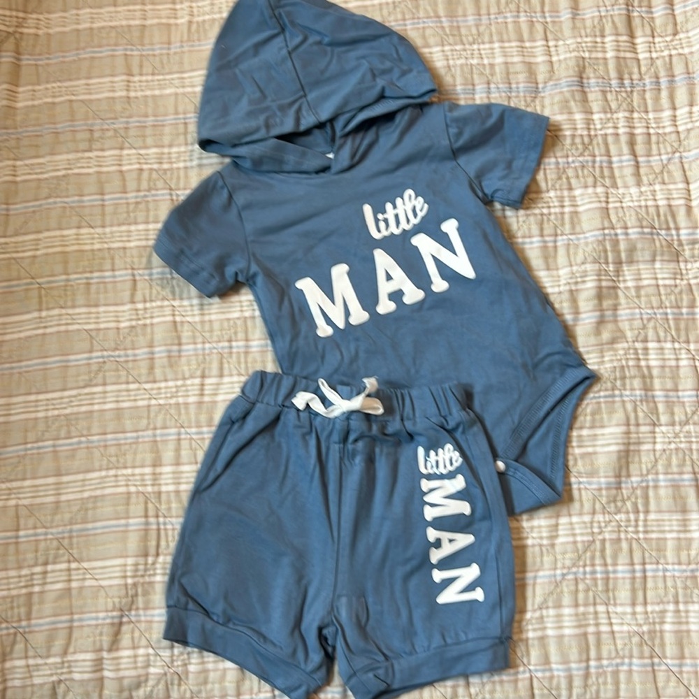 9-12 mo Little Man set- blue-grey
